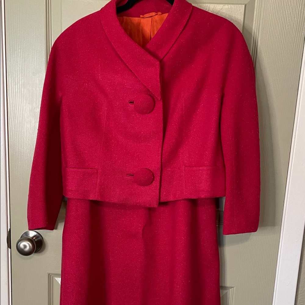 Vintage 60’s Style Hot Pink Boxy Jacket with A Line Skirted Suit